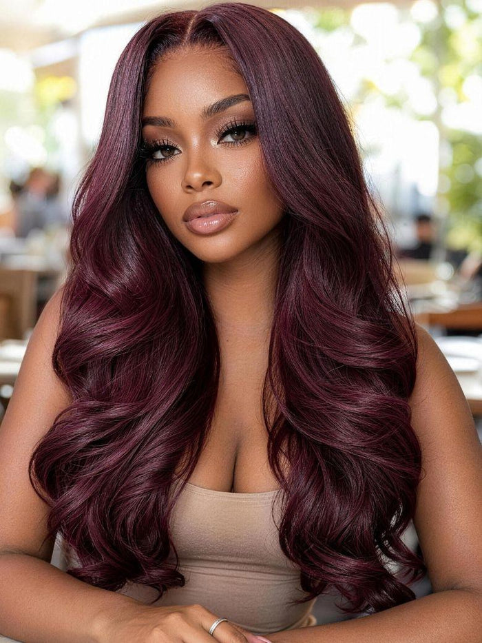 UNice 7x5 Bye Bye Slip™ Lace Plum Red Body Wave Glueless Wig with Invisi Drawstring
