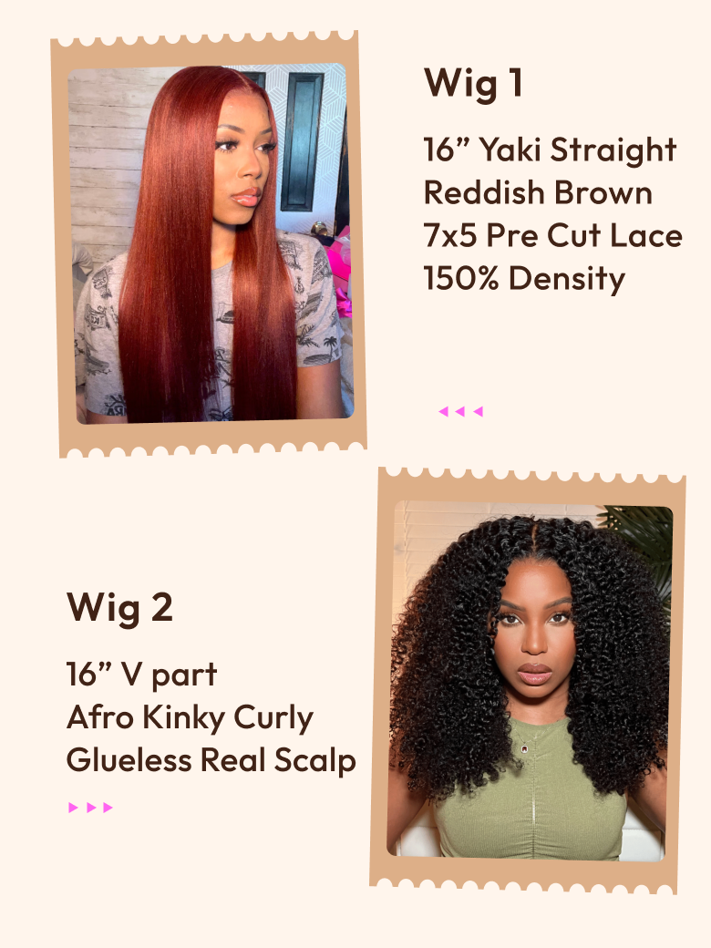 2 Wigs $119 for Glueless V Part Wig 16" And 13x4 Lace Front Bob Wig