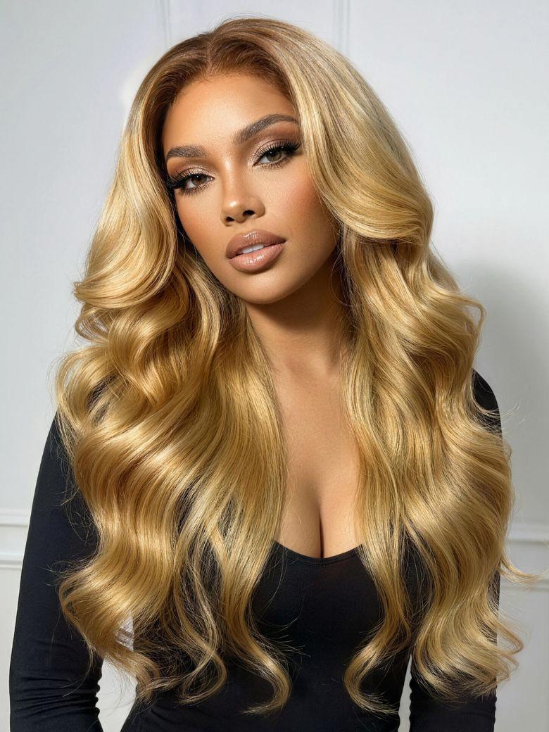 UNice Ash Blonde With Brown Roots No Slip 13x4 Pre-Everything™ Lace Frontal Body Wave Wig with Invisi Drawstring