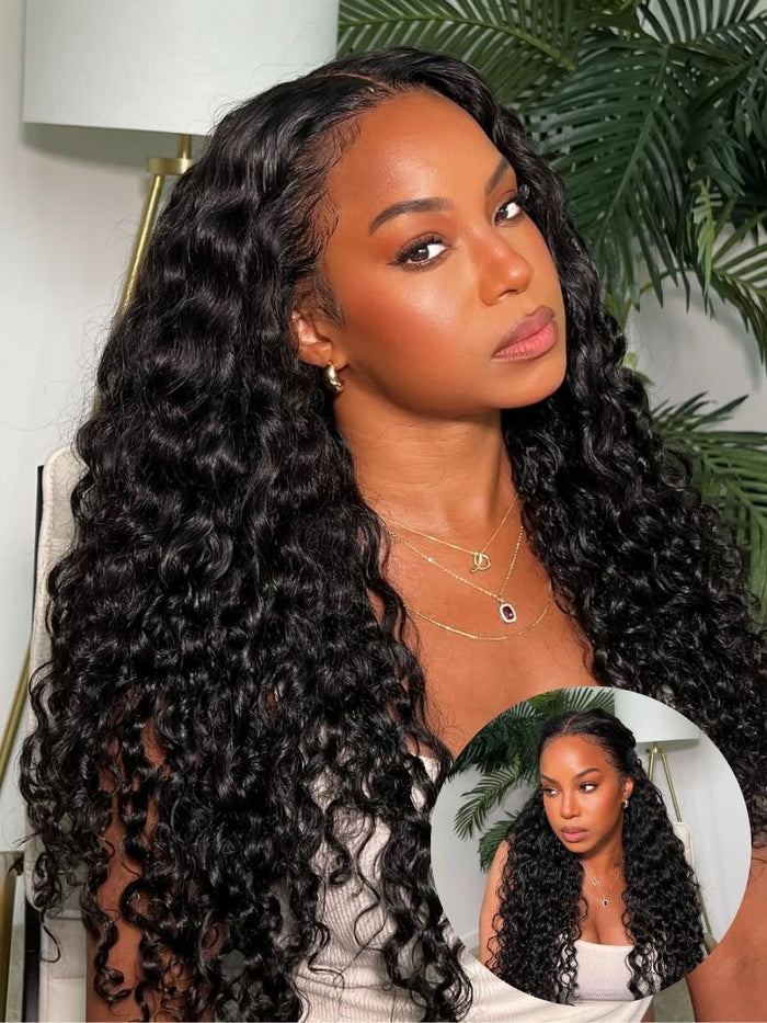 13x4 Pre-Everything™ Lace Frontal Natural Black Bouncy Water Wave Curly Drawstring Exclusive Design Wig