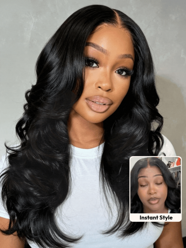 UNice Butterfly Cut 180% Density 100% Human Hair Bye-Bye Knots™ 7x5 Lace Body Curls Wig with Feathered Layers & Invisi Drawstring