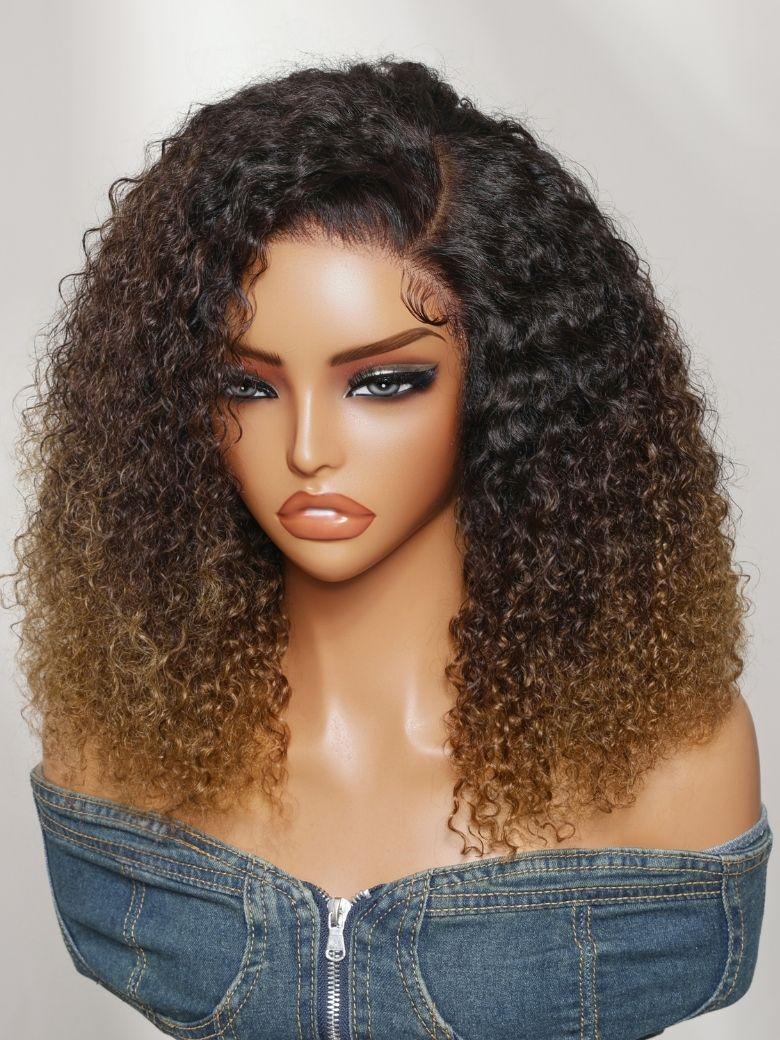 UNice 7x5 Bye Bye Slip™ Lace Caramel Brown Ombre with Dark Roots Water Wave Glueless Wig