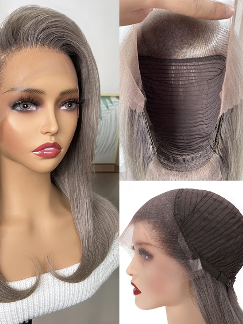 UNice Silver Grey 13x4 Lace Front Straight Free Part with Side Wavy Bob Wig