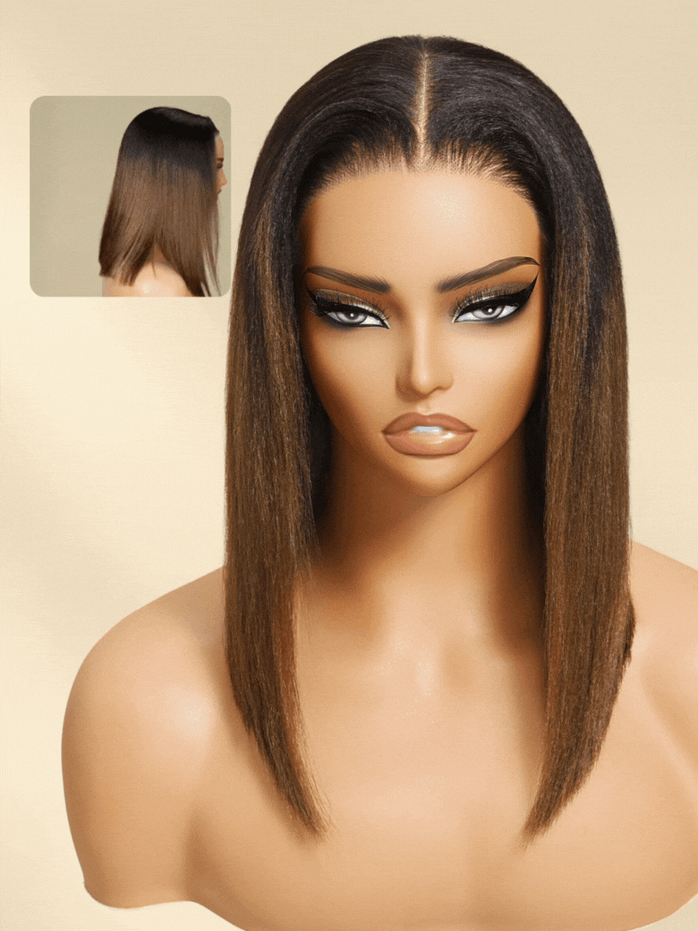 Bye-Bye Knots Bold & Refined 7x5 Lace Black to Chestnut Brown Ombre Yaki Bob Wig