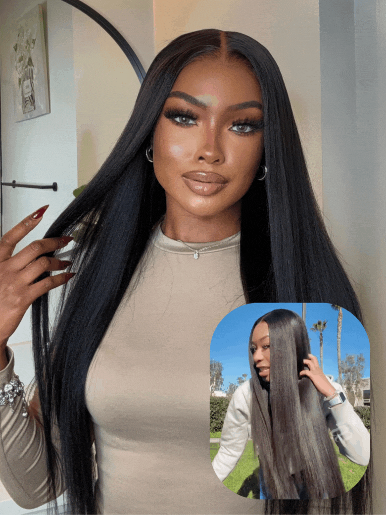 UNice Bye Bye Knots™ Wig 7x5 Glueless Lace Black Yaki Straight Wig With Elastic Drawstring 360 Cozy Hug 150% Density