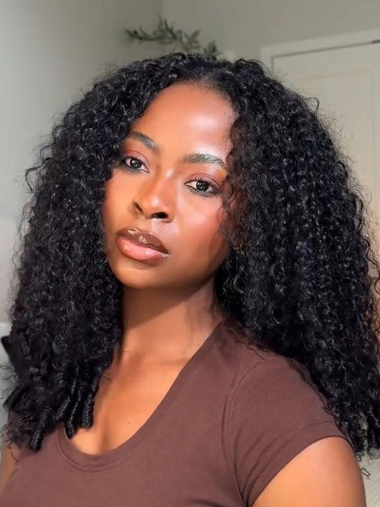 [Free Wig For All Length] InvisiBlend™ V Part & 7x5 Bye Bye Knots Curly Texture Drawstring Human Hair Wig With Finger Coil Ends