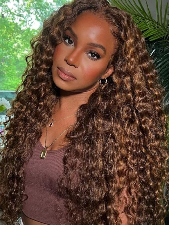 [20"=$99] 13x5 T Part Lace Wig Ombre Highlights Piano Brown Water Wave Wig