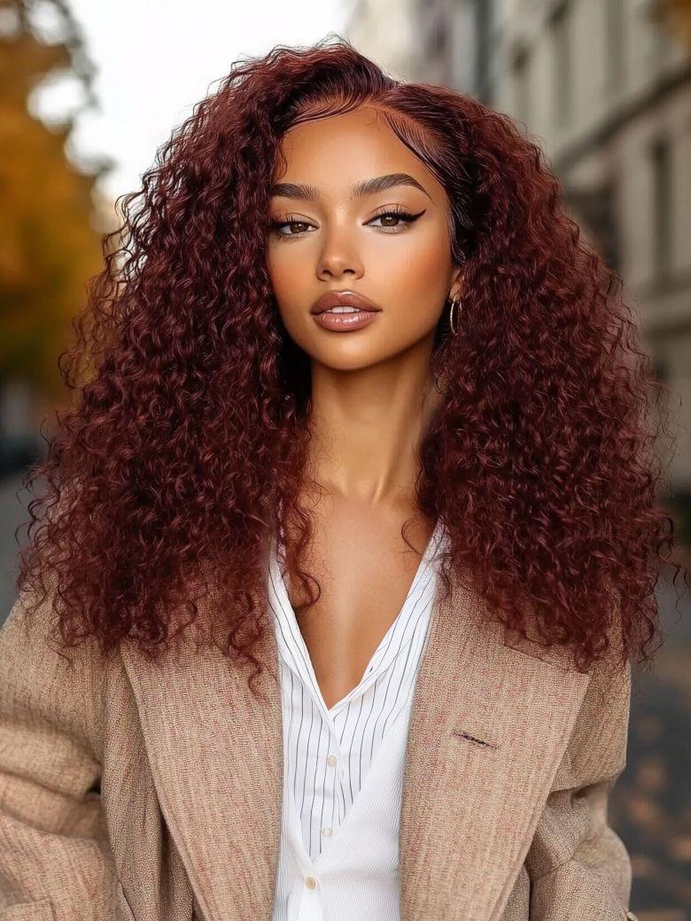 UNice 7x5 Bye-Bye Knots™ Wig Glueless Lace Reddish Brown Curly Trendy Color Wig With Bleached Knots