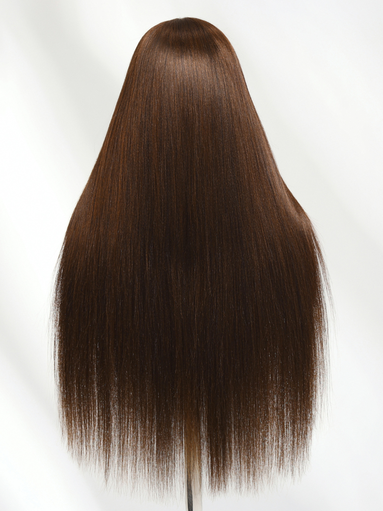 UNice 4x4 Pre-Cut Lace Chocolate Brown Yaki Straight Bye Bye Knots Glueless With Drawstring Wig