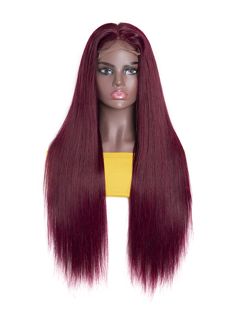 Unice 99J Straight Lace Part Human Hair Wigs Pre Plucked Burgundy Hand Tied Natural Hairline 150% Density Flash Sale