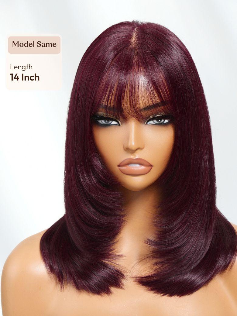 UNice Black Cherry Bye-Bye Knots™ 7x5 Lace Glueless Bob Drawstring Wig with Curtain Bangs