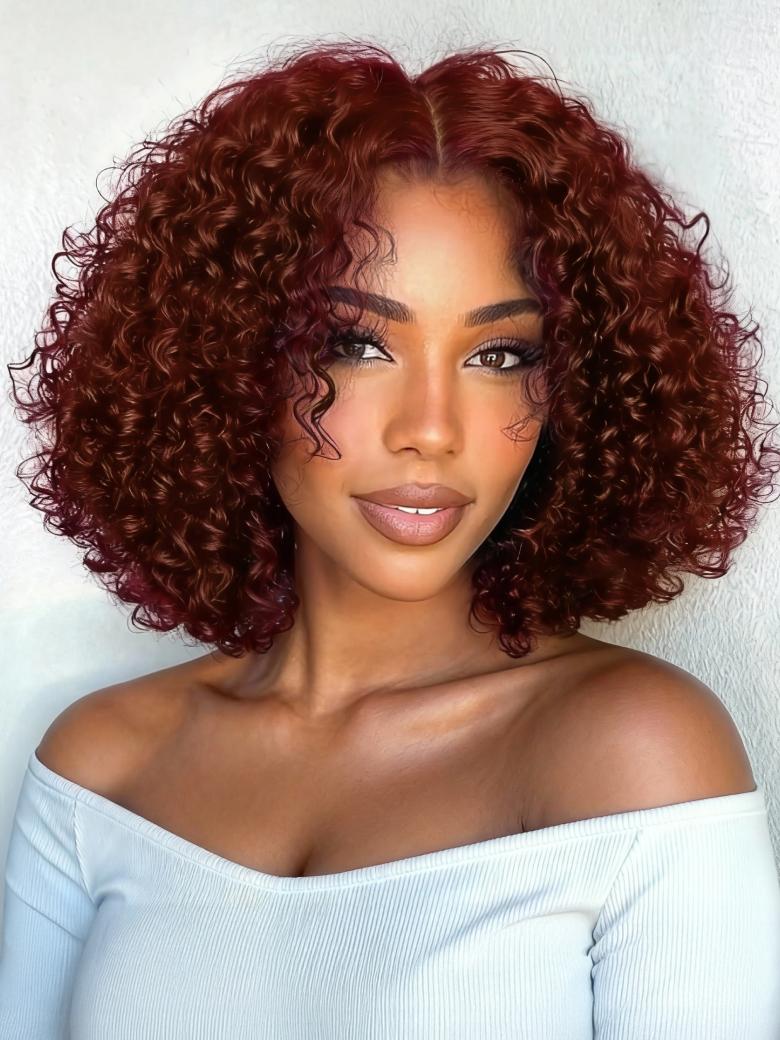 UNice 7x5 Bye-Bye Knots™ Wig Glueless Lace Sunset Jerry Curly & 13x4 Pre Everything Kinky Curly for Reddish Brown Drawstring Wig With Bleached Knots