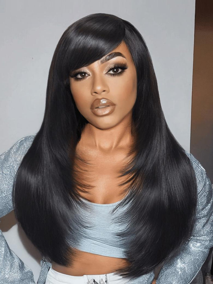 [180% Density] Unice 7x5 Bye-Bye Knots Lace Layered Straight Wig With Side Bangs