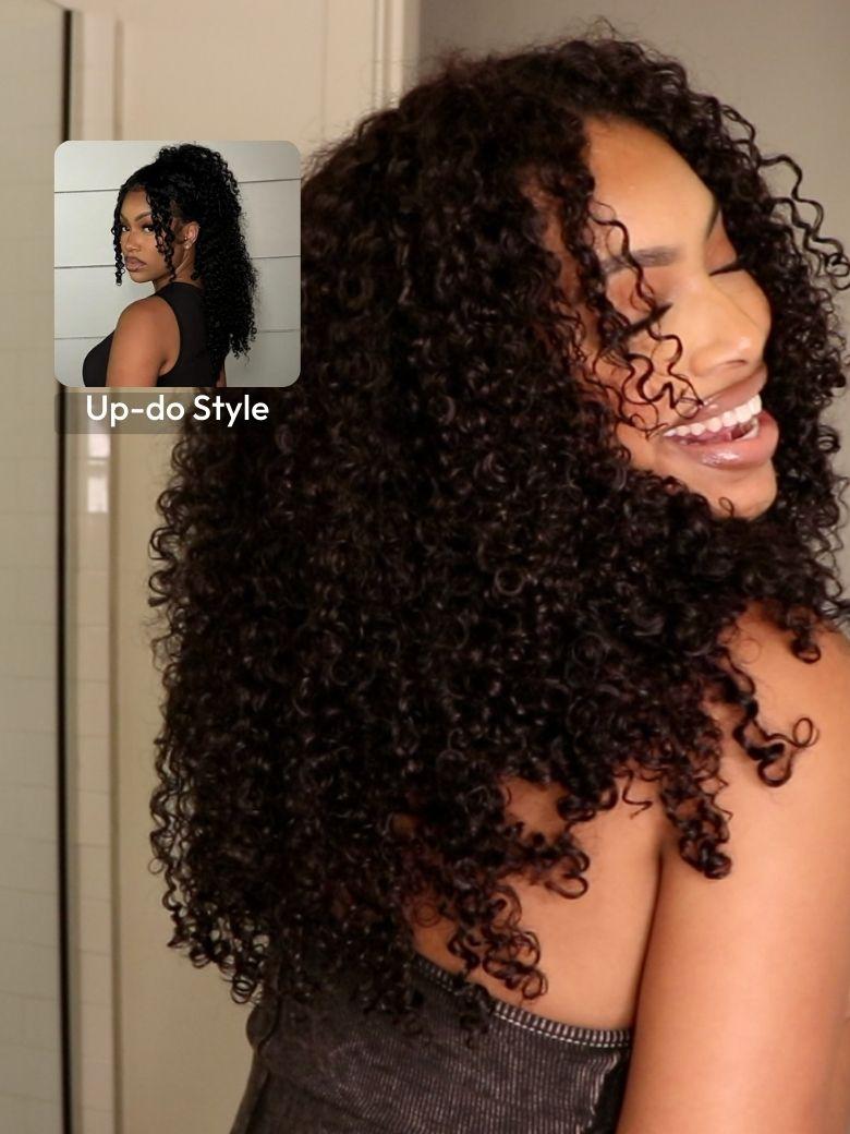 UNice EasiContour™ V Part Minimal Glueless Curly Glueless Wig With Invisi Drawstring 100% Human Hair 150% Density Super Secure