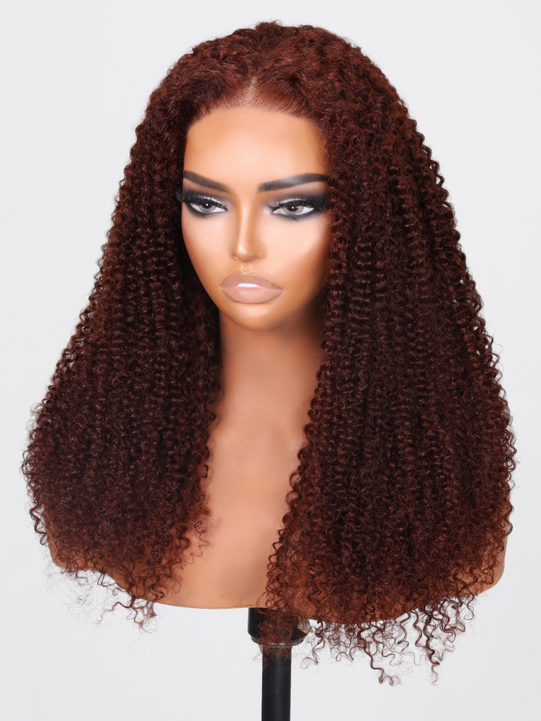 7x5 Bye Bye Knots Wig Glueless Lace Reddish Brown Kinky Curly Bleached Knots Wig 150% Density