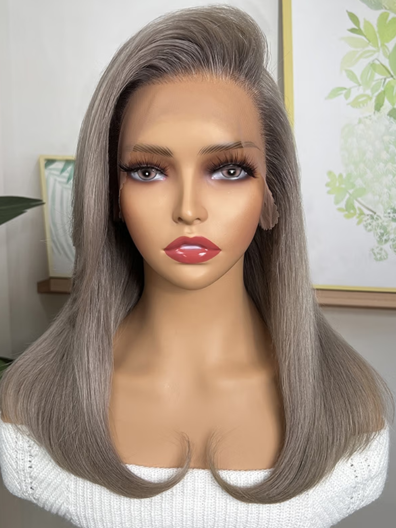 UNice Silver Grey 13x4 Lace Front Straight Free Part with Side Wavy Bob Wig