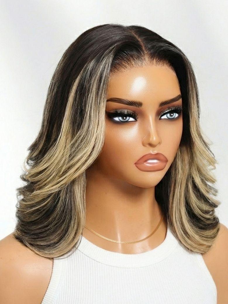 UNice 7x5 Bye Bye Slip™ Glueless Lace Dark Brown to Caramel Ombre with Dark Roots Jerry Curly Wig with Spiral Curls
