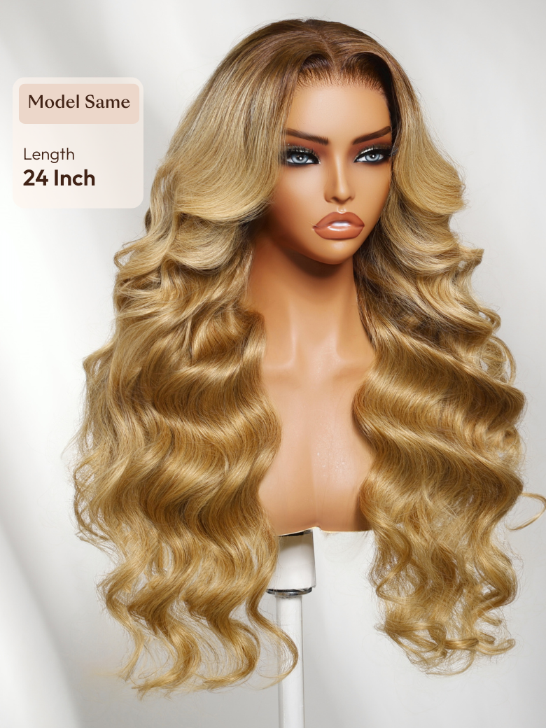 UNice Ash Blonde With Brown Roots No Slip 13x4 Pre-Everything™ Lace Frontal Body Wave Wig with Invisi Drawstring