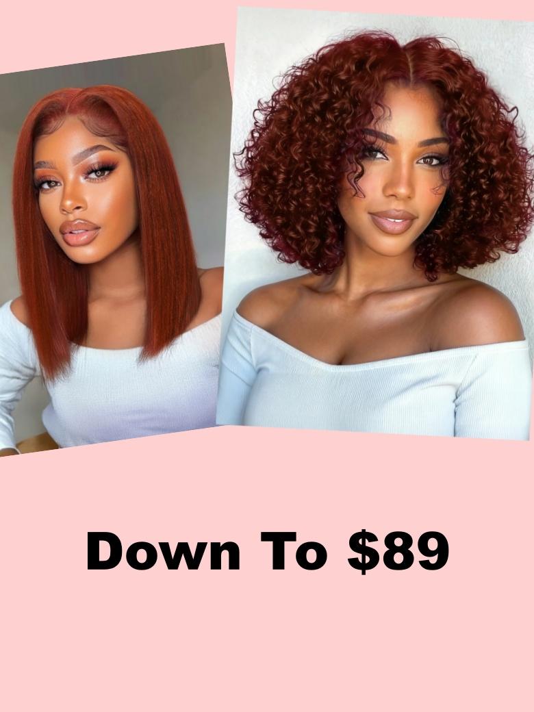 UNice 7x5 Bye-Bye Knots Wig Glueless Lace Sunset Jerry Curly & Yaki Straight for Reddish Brown Drawstring Wig With Bleached Knots
