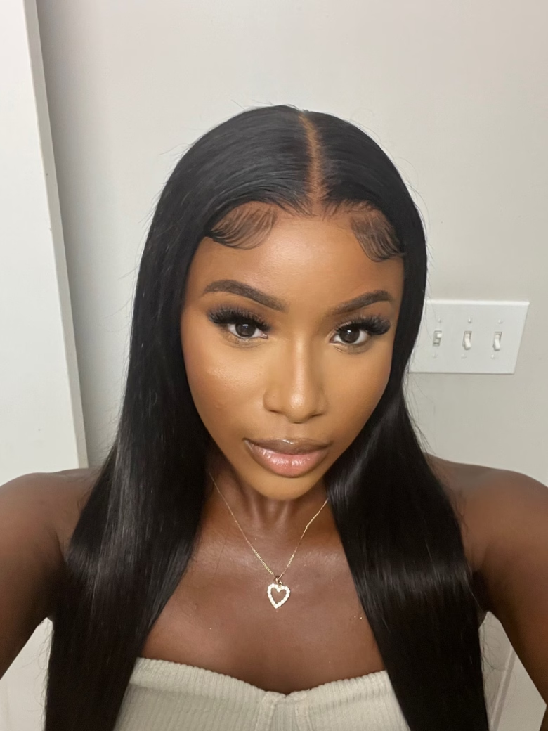 6x4.5 Pre Cut Lace Straight Black Wig With Breathable Cap 150% Density
