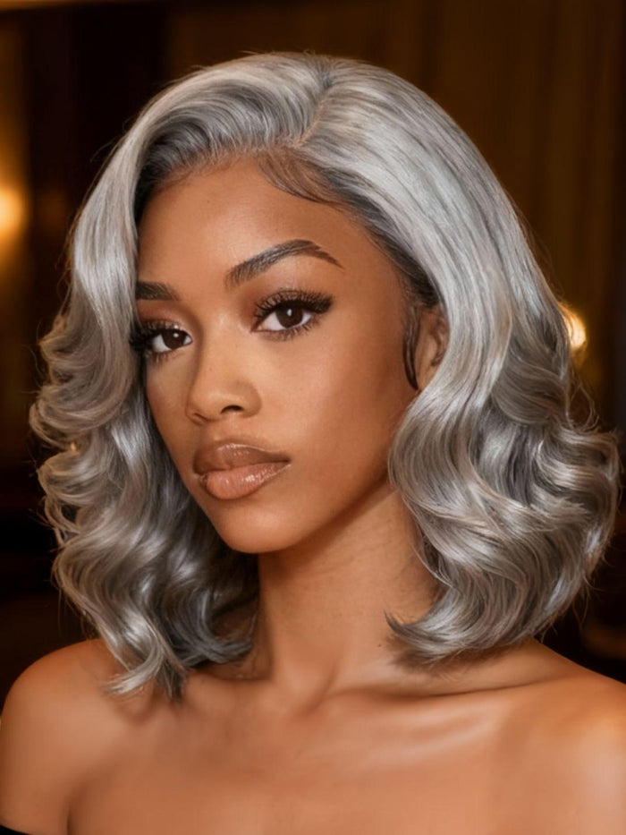 UNice Boss-Vibe Salt and Pepper Blowout Layered Bob Glueless Wig 6.5x1.5 Side Part Lace With Invisi Drawstring