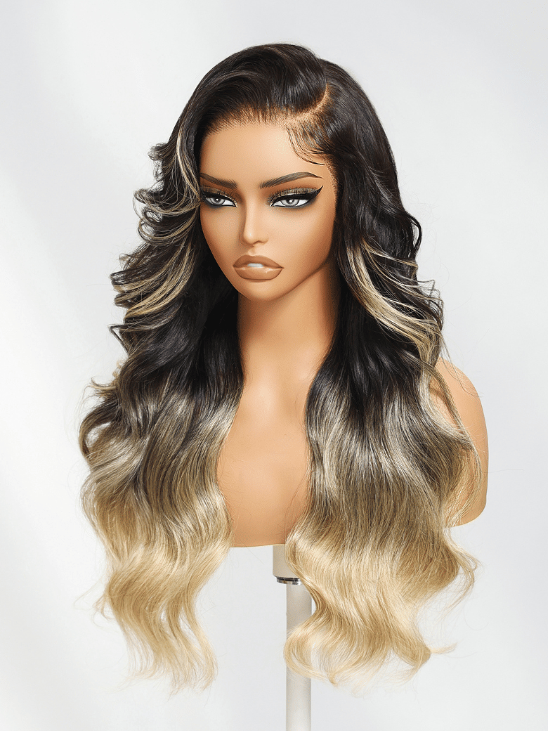 UNice Black to Blonde Ombre Wig With Side Part Face Framing Layers