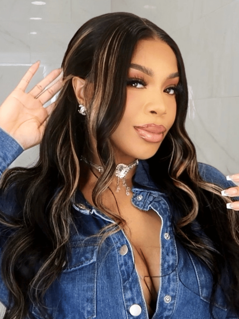 7x5 Bye Bye Knots™ Glueless Lace Wig Black With Blonde Highlights Body Wave Wig