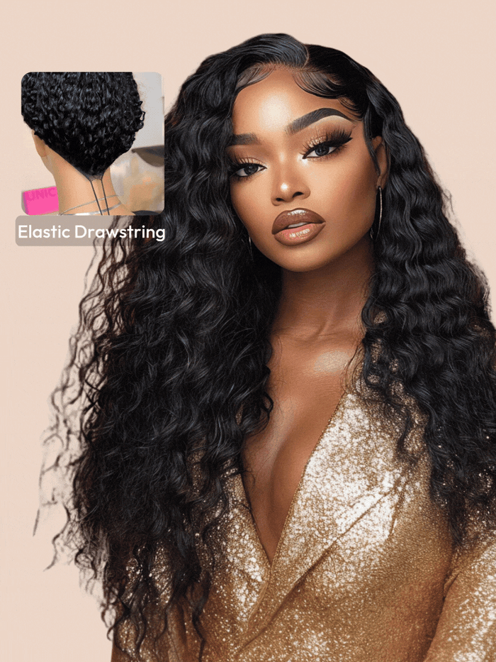 7x5 Bye-Bye Knots Wig Pre Cut Lace Water Wave Flexible Cap Size Drawstring Wig