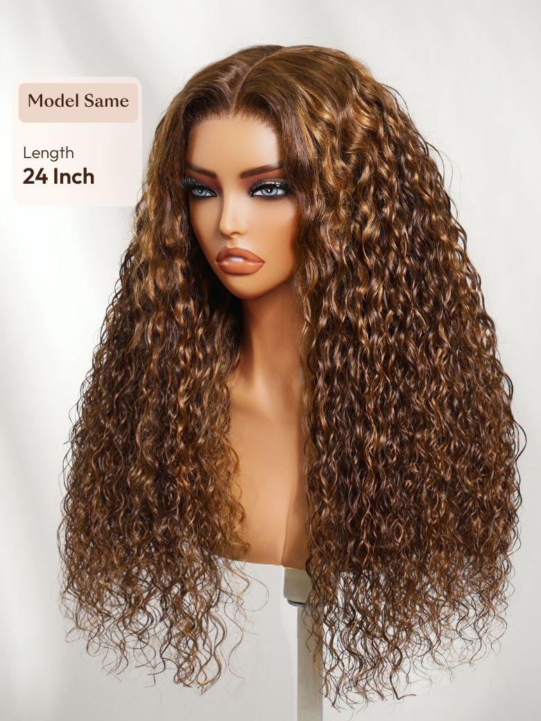 UNice 13x4 Pre-Everything™ Lace Frontal Toffee Brown With Piano Highlights Water Wave Glueless Wig with Invisi Drawstring