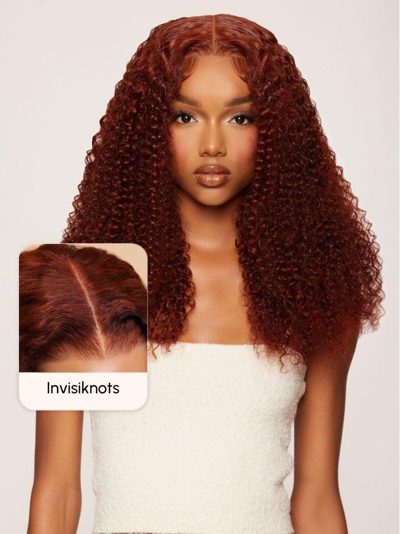 7x5 Bye-Bye Knots Wig Glueless Lace Reddish Brown Curly Wig With Bleached Knots 150% Density