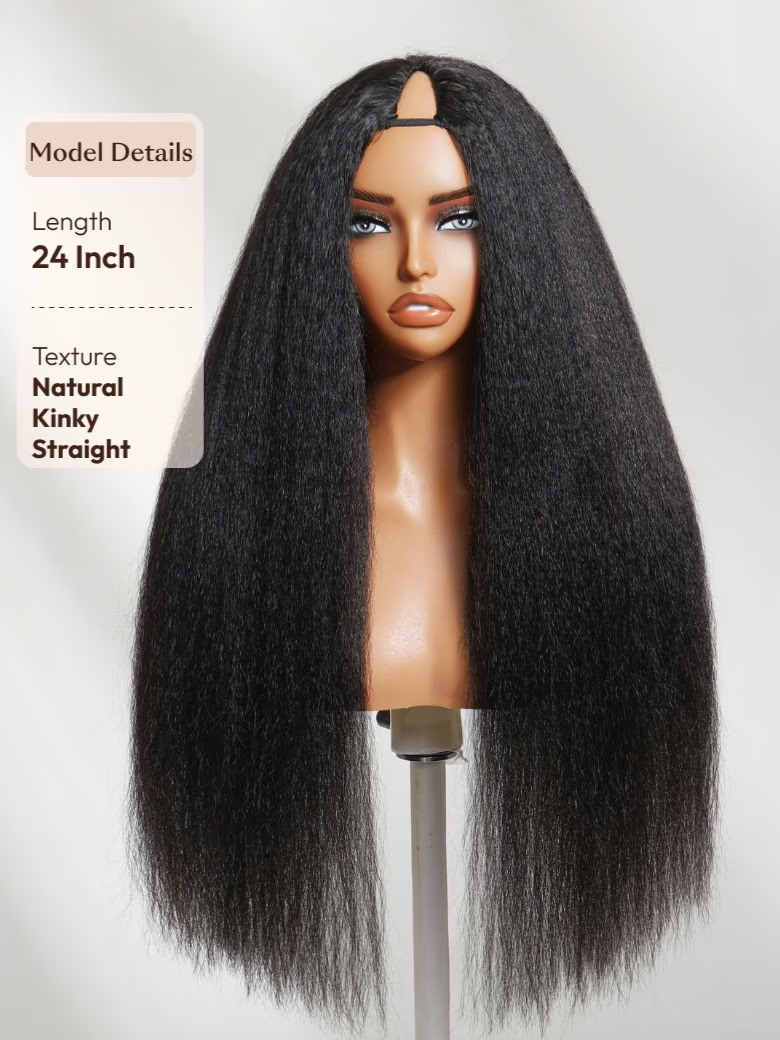 Beginner Friendly Kinky Straight U Part Glueless Wig Brazilian Natural Black Wig