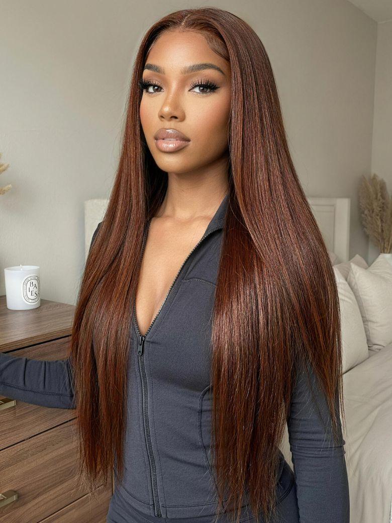UNice 7x5 Bye Bye Slip™ Lace Auburn/Red Brown Yaki Straight Wig with Invisi Drawstring