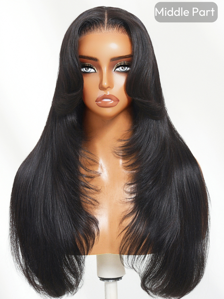 [From 20 Inch]UNice 13x4 Pre-Everything™ Lace Frontal Black Feather Layer Cut Straight Glueless