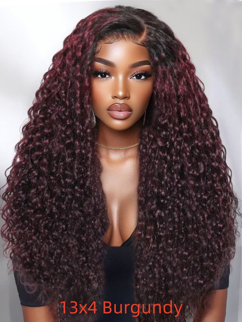 UNice 13x4 Lace Frontal Burgundy Plum With Dark Roots Water Wave Pre-Everything Wig