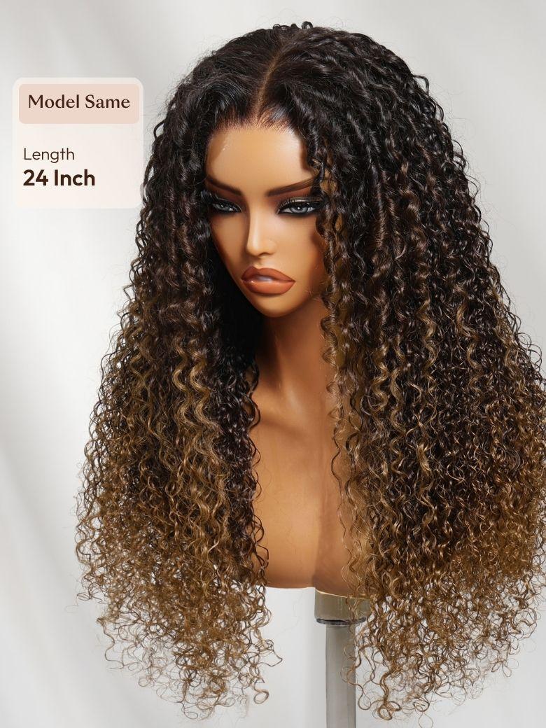 UNice 7x5 Bye Bye Slip™ Glueless Lace Dark Brown to Caramel Ombre with Dark Roots Jerry Curly Wig with Spiral Curls