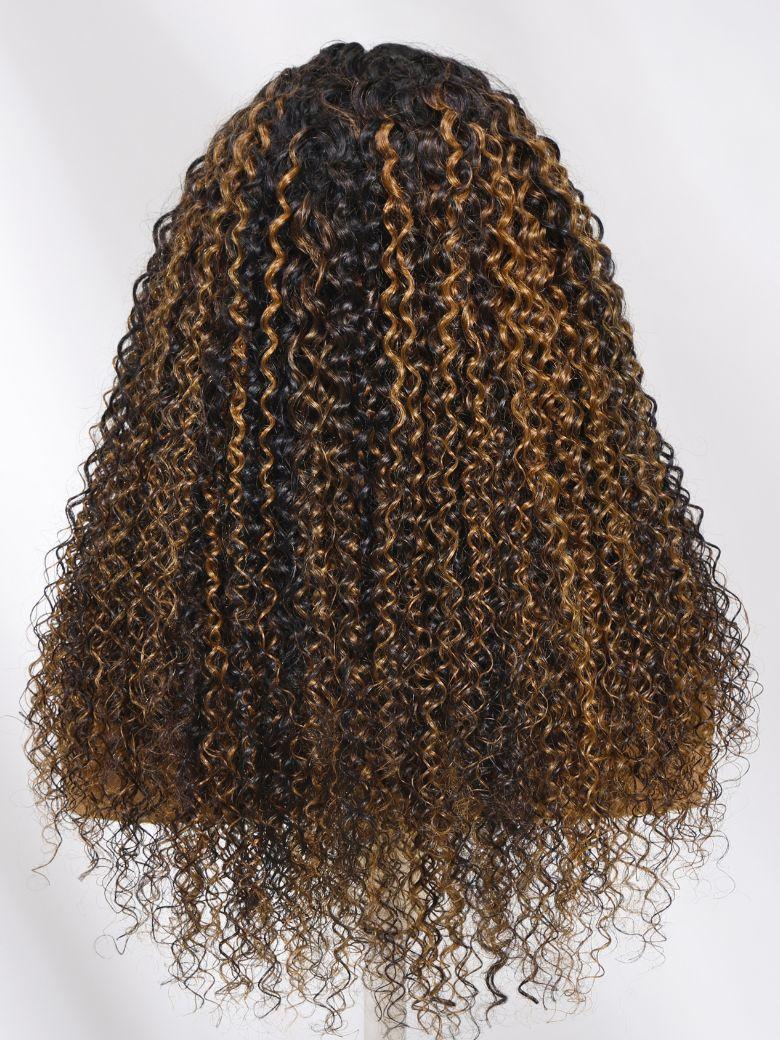 UNice EasiContour™ V Part Brown Highlights with Dark Roots Jerry Curly Drawstring Wig