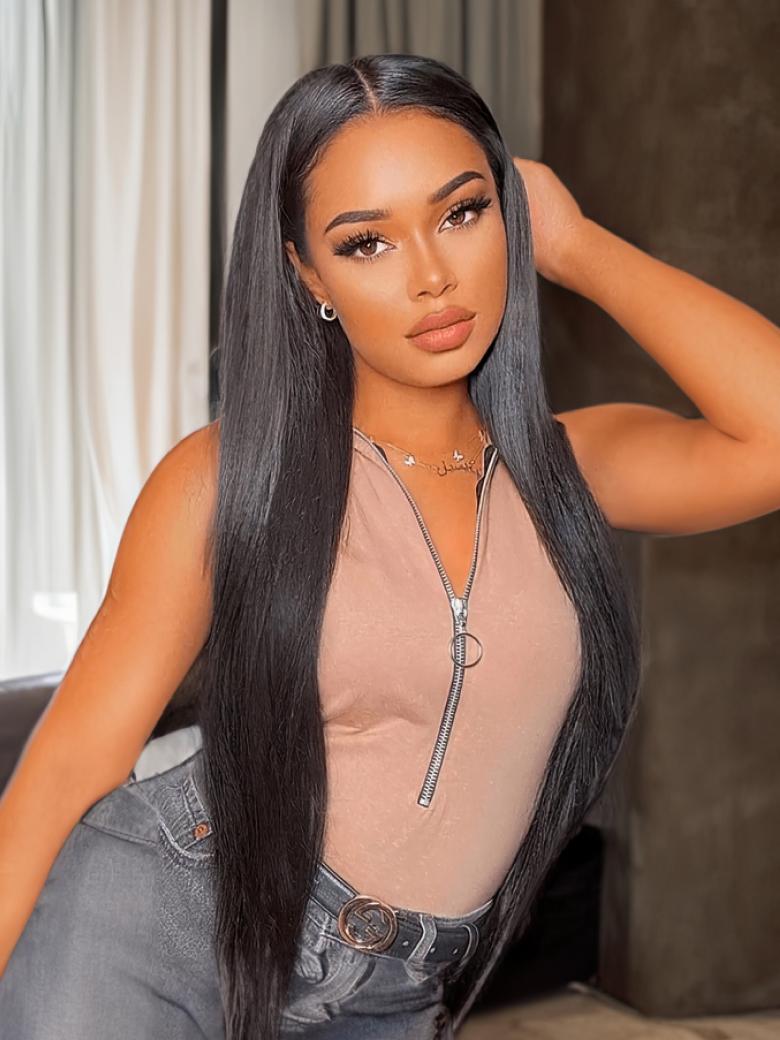 UNice 5x5 HD Glueless Bleached Knots Straight Lace Wig 150% Density 100% Human Hair Wigs