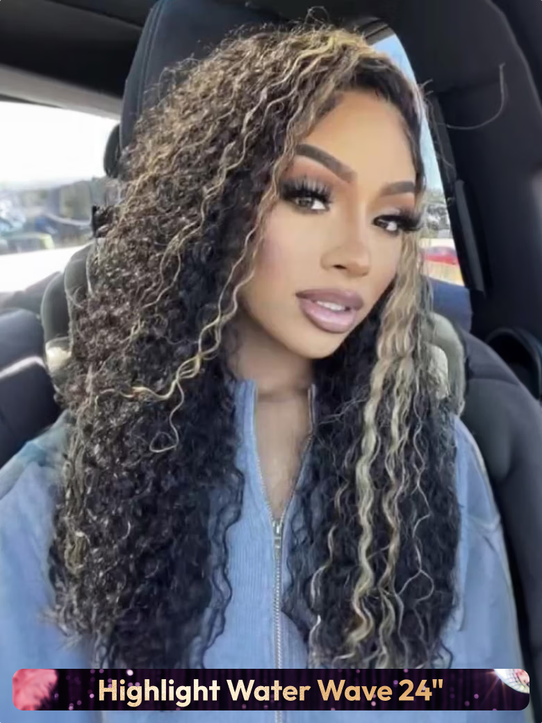 [$79=24"] All 180% Density Pre-Cut 6x4.5 Glueless Lace Honey Brown Highlights/ Reddish Brown/ Body Wave... Wig With Bleached Knots