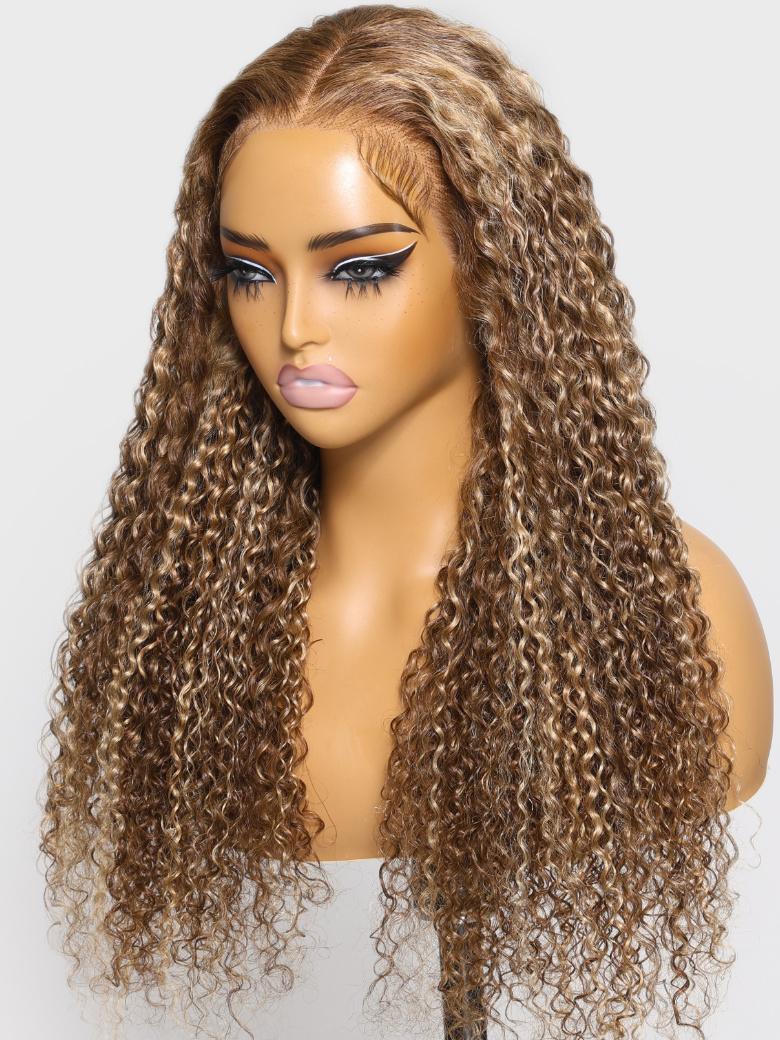 UNice Real Ear To Ear Super Secure 13x4 Lace Frontal Honey Blonde Highlights Jerry Curly Pre-Everything Wig