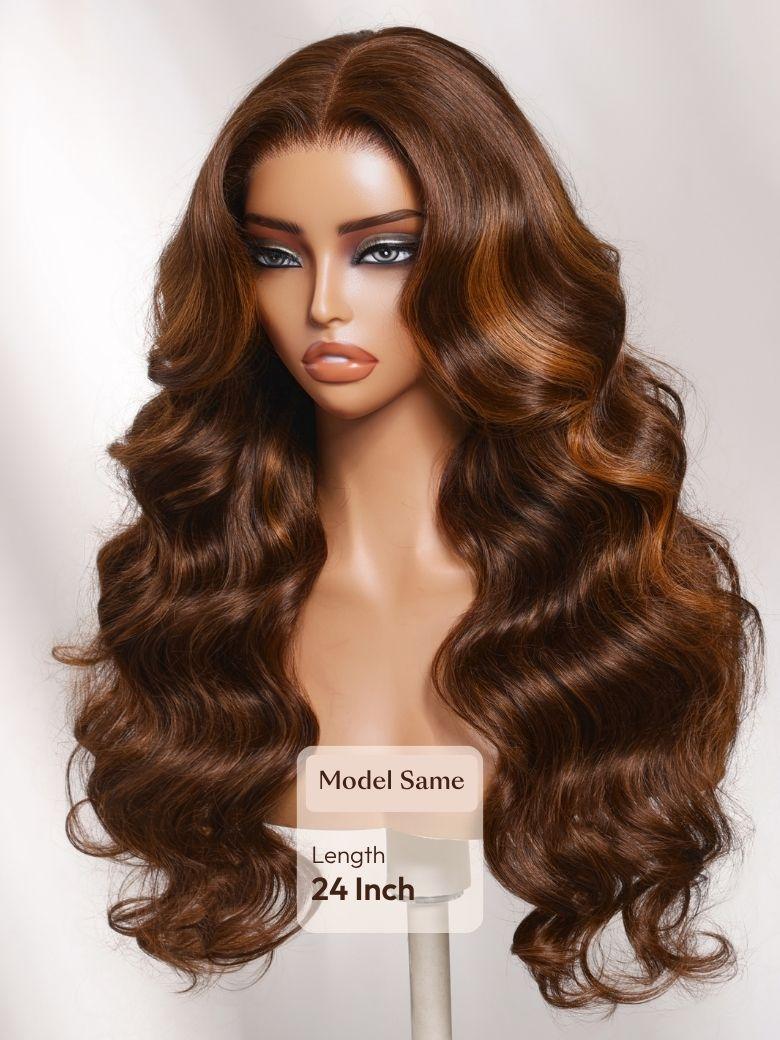 UNice 7x5 Bye Bye Slip™ Lace Auburn Brown with Copper Highlights Body Wave Drawstring Wig
