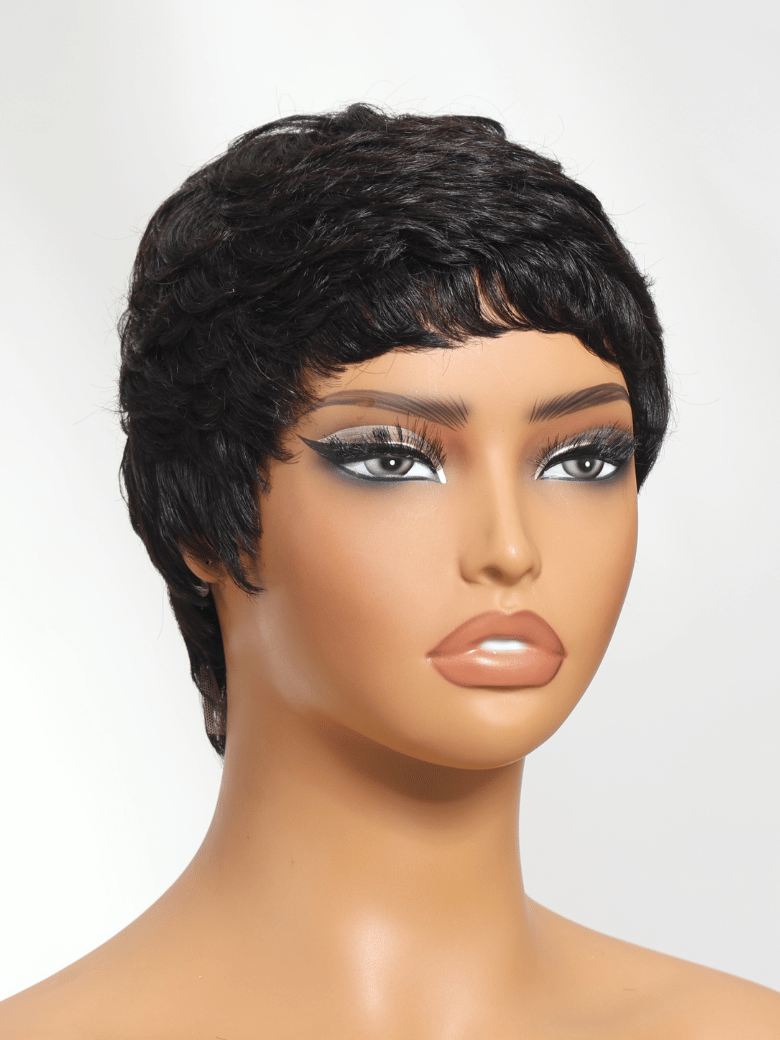 UNice Pixie Cut Baby Bangs Black Human Hair Glueless Wig