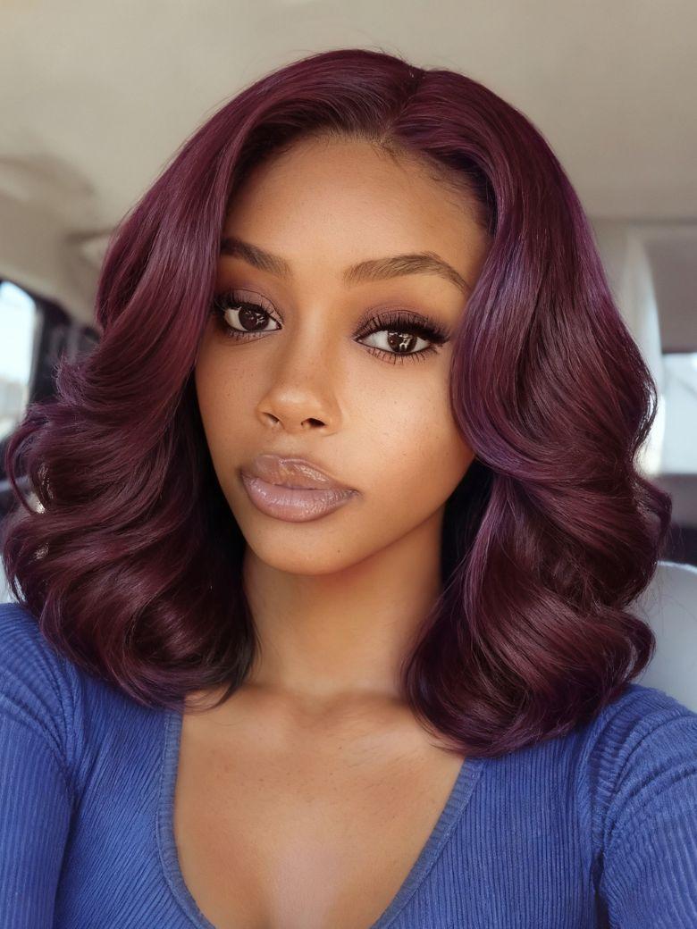 UNice Black Cherry Bye-Bye Knots™ 7x5 Lace Glueless Bob Drawstring Wig with Curtain Bangs