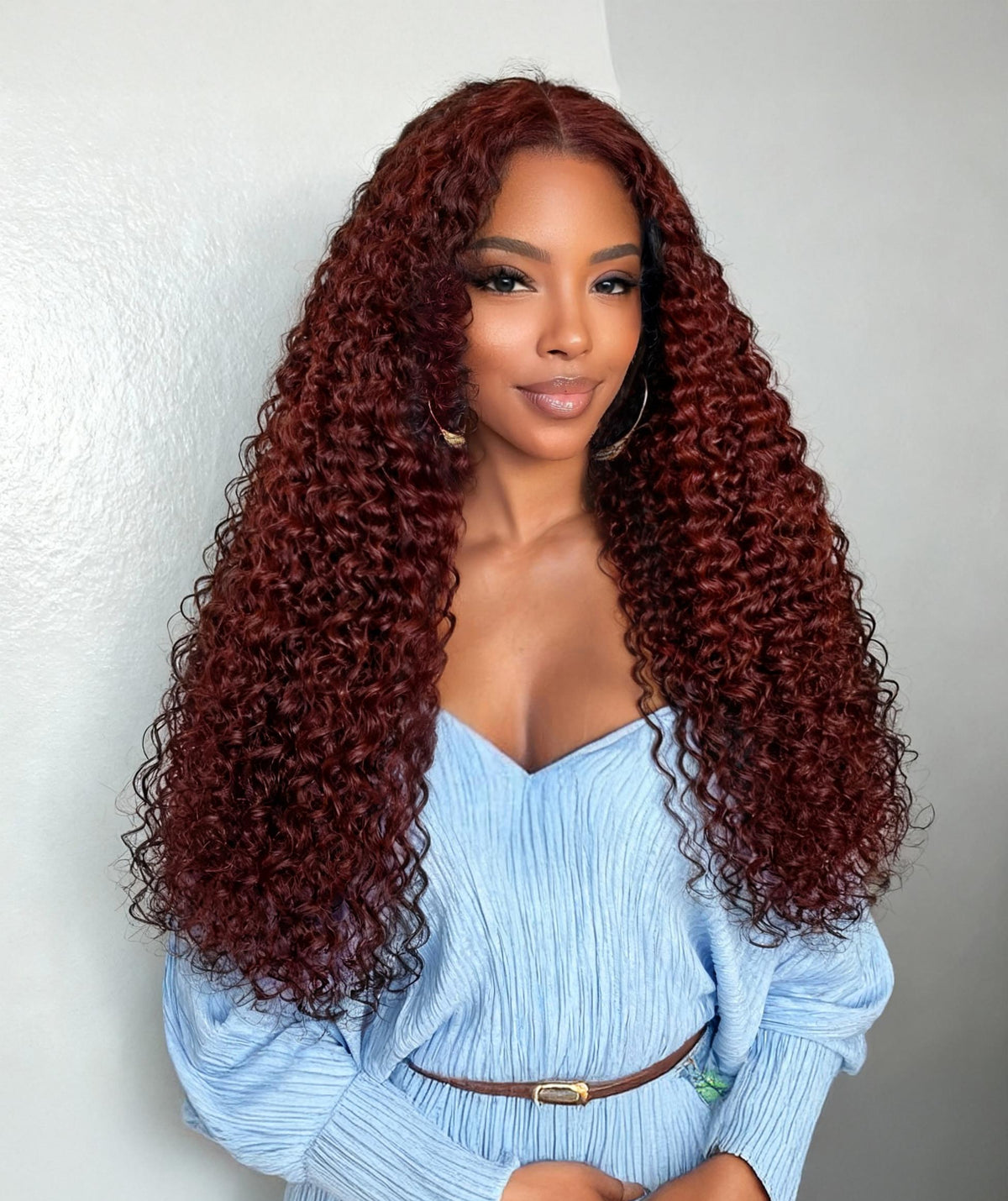 13x4/7x5 Glueless Lace Bye-Bye Knots Wig Reddish Brown Curly Wig With Bleached Knots 150% Density