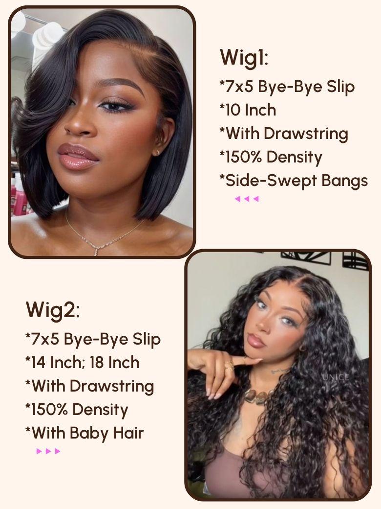 $99=2 Wigs | 16" Lace Part Kinky Curly Wig and 10" Bob Wig with Bang
