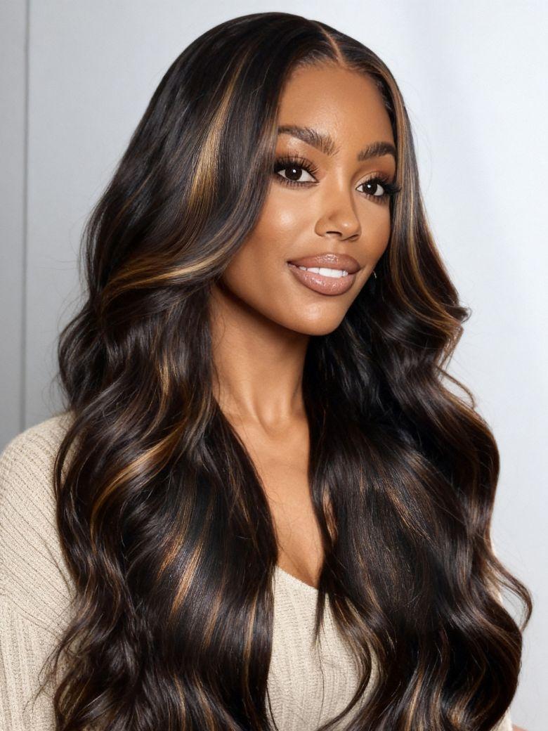 UNice 13x4 Pre-Everything™ Lace Frontal Brown With Caramel Highlights Yaki Loose Wave Drawstring Wig