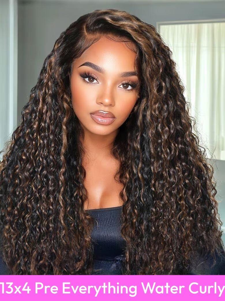 UNice 13x4 Pre-Everything™ Lace Frontal Caramel Brown With Honey Blonde Highlights Water Wave Glueless Drawstring Wig