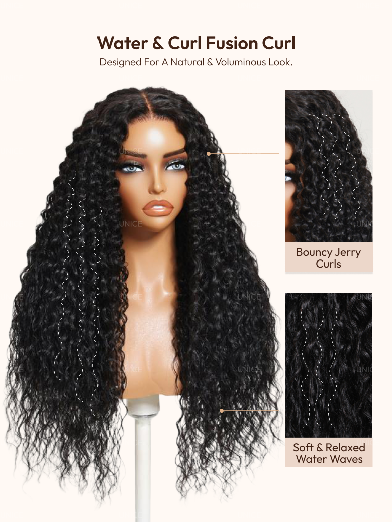 UNice Bye-Bye Knots™ 7x5 Lace Natural Black Soft Root Curls With Loose Ends Middle Part Drawstring Wig