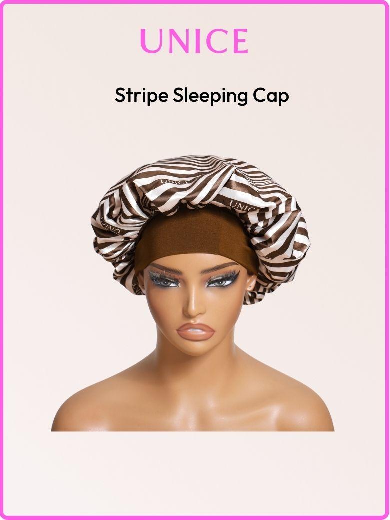 [Free Gift] UNice Breathable Shower Cap Soft Elastic Wide Band Adjustable Hair Bonnets Stripe Sleeping Cap