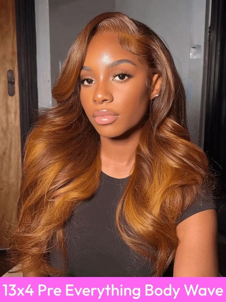 UNice 13x4 Pre-Everything™ Lace Frontal Caramel Brown With Honey Blonde Highlights Water Wave Glueless Drawstring Wig