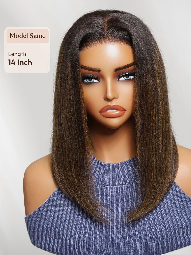 UNice Bye-Bye Knots 7x5 Lace Brown With Blonde Piano Highlights Blunt Bob Wig with Dark Roots